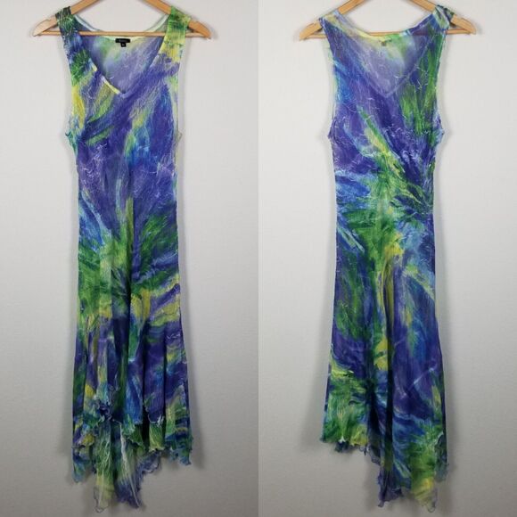 Komarov Purple Blue Green Sheer Dress Sz XL Item #9517 - Picture 8 of 14